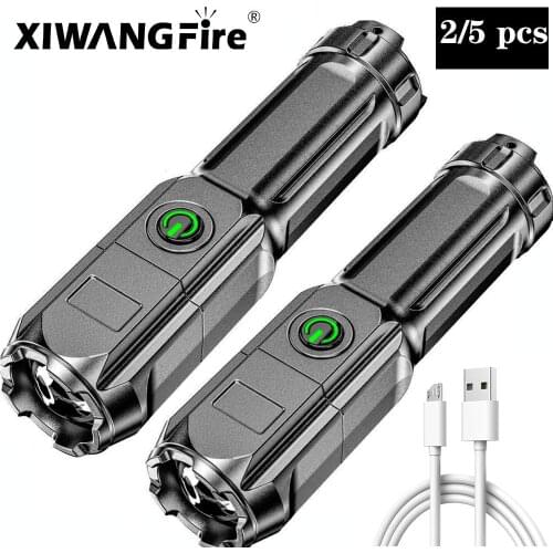 Outdoor Portable Home Built-in Battery Rechargeable Multi-function Torch Super Bright ABS Strong Light Focusing Led Flashlight