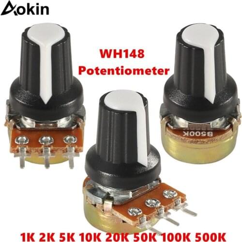 WH148 B1K B2K B5K B10K B20K B50K B100K B500K 3Pin 15mm Shaft Amplifier Dual Stereo Potentiometer 1K 2K 5K 10K 50K 100K 500K