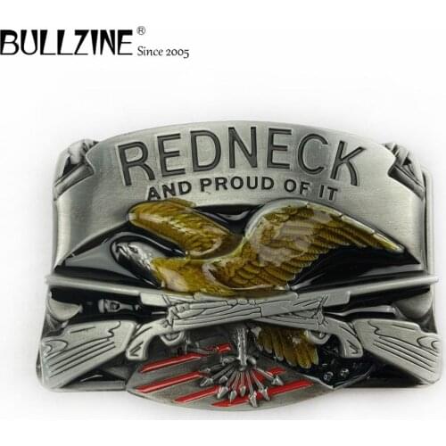 The Bullzine Redneck belt buckle with pewter finish FP-03068 with continous stock suitable for 4cm width belt