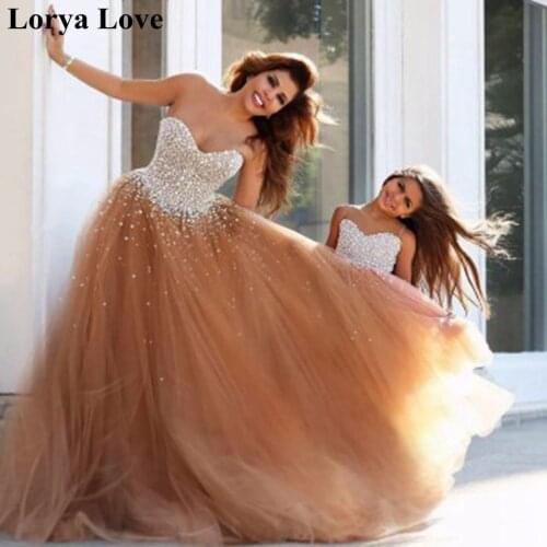 Champagne Prom Dresses 2020 Mother And Daughter Evening Gown Formal Party Night Elegant Luxury Beading Tulle Long Robe De Soiree