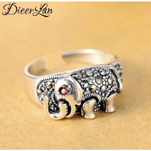 Vintage Retro 925 Sterling Silver Adjustable Elephant Rings For Women Female Fashion Punk Jewelry 2021
