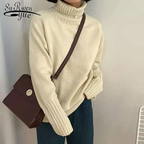 2019 Casual Autumn Clothing Turtleneck Women Maglione Donna Girls Tops Sweaters Pullovers Solid Sweater Women 5230 50