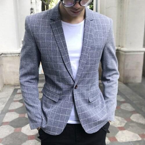Spring and Autumn Mens Casual Suit Jacket Slim Korean Version of The Trendy Youth Plaid Small Suit Mens Singles Jacket
