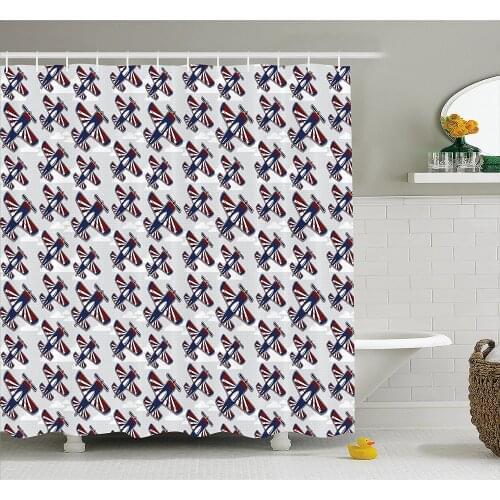 Airplane Shower Curtain Aviation Theme Pattern with Airships in Classical Colors Above The Clouds Home Decor Bathroom Curtains