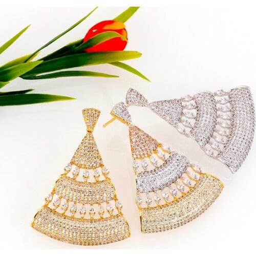 TIRIM Luxury Fanshaped Dangle Earrings for Women Wedding & Engagement Drop Sector Skirt Full Cubic Zironia Charm Fashion Jewelry