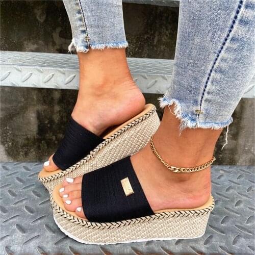 2021 New Slipper High Heel Platform Wedges Fringe Summer Walking Cozy Women Beach Shoes Fashion Slipper Sandals