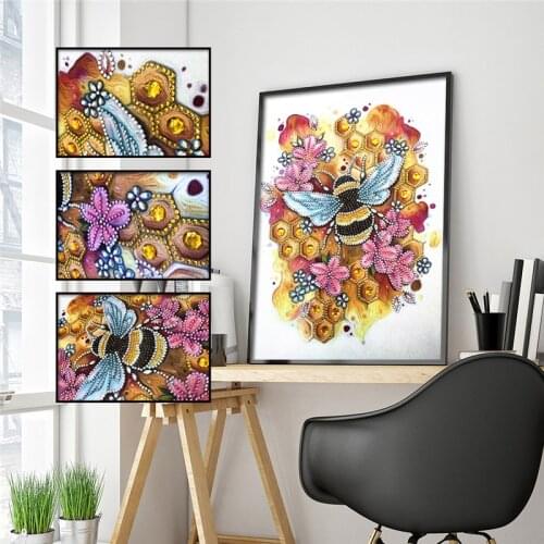 5D DIY Diamond Painting Special Shape Diamond Bee Beauty Flower Diamond Embroidery Sticker Mosaic Decoration