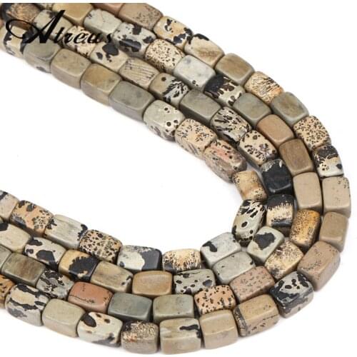 Atreus 9x13mm Natural Grey Flower Veins Dots Stone Beads Geometric Square Bulk Loose Beads For Jewelry Making