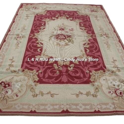 Free Shipping 6'x9' 10K Needlepoint Rugs Rose Floral design Red Field New Zealand Wool hand stitched