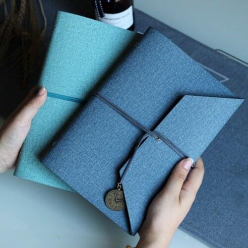 A5 creative tri-fold straps loose-leaf detachable hand book simple diary book cotton and linen PU leather literary notebook