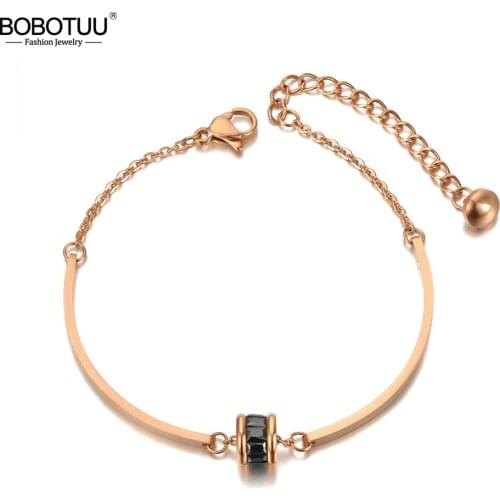 BOBOTUU Trendy Bohemia Stainless Steel CZ Crystal Charm Bracelets For Women Chain Link Bracelet Jewelry Женский Браслет BB20096