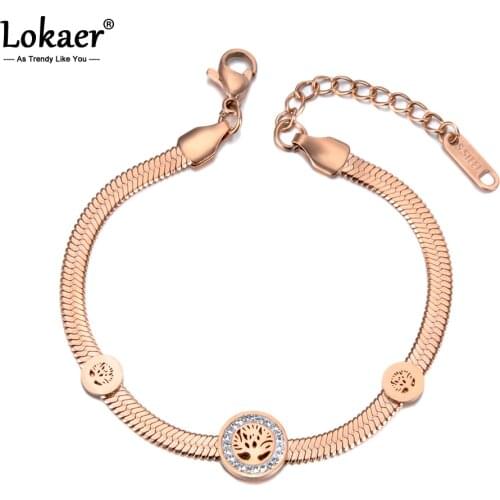 Lokaer Trendy Clay Crystal Tree Charm Bracelets For Women Stainless Steel Snake Chain Bracelet Jewelry For Christmas Gift B19045