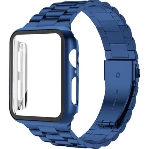 2pcs for apple watch case + band series 6 5 4 se 44mm 40mm Stainless Steel strap with Glass Screen Protector cases for iwatch se