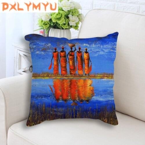 Decorative Cushion Cover African Style Oil Painting Prints Sofa Cushion Cover Cotton Linen Throw Pillows Case Chair Pillowcase