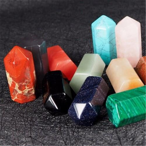 Druzy 12PC Natural Crystal Stone Hexagonal Prism Multicolor Carved Polished Stone Prism Single Point Crystal Column