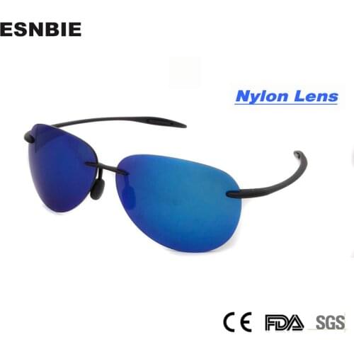 ESNBIE Rimless Sunglasses Women TR90 Memory Sun Glasses for Men Mirrored Blue Male Sunglasses Reflective oculos masculino Nylon