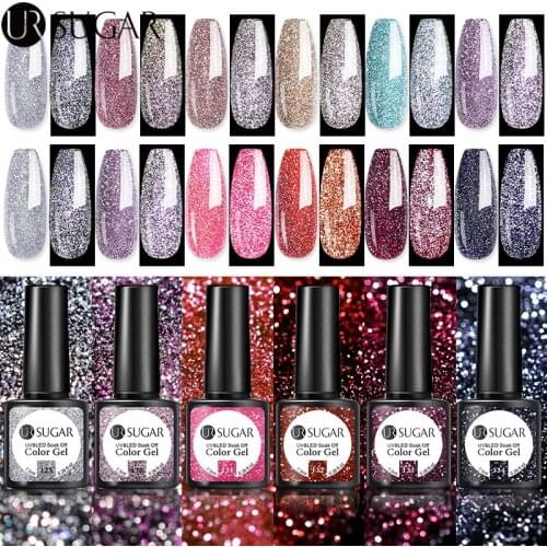 UR SUGAR Reflective Glitter Gel Nail Polish Set Sparkling Auroras Laser Nail Gel Nail Art Varnish Semi Permanent Base Top Coat