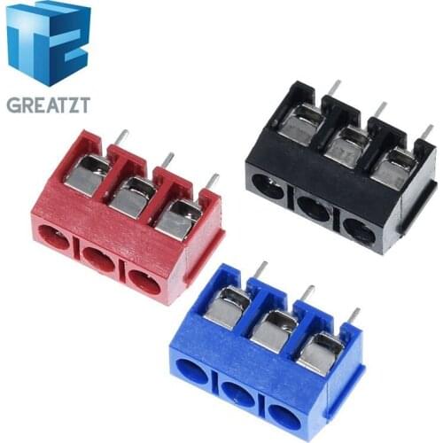 GREATZT 10PCS KF301- 3P screw 5.0mm terminal block 3 Pin Spliceable pcb terminal block Connector Black Red And Blue