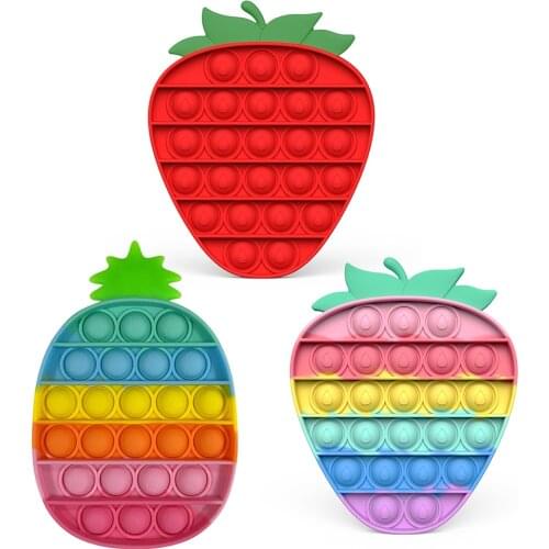 Pineapple Fidget Reliver Stress Toys Rainbow Push Bubble Antistress Toys Strawberry Sensory Toy To Relieve Autism Free Shipping