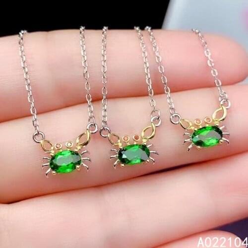 KJJEAXCMY fine jewelry 925 sterling silver inlaid Natural Diopside Womens trendy fashion Crab gem pendant necklace chain suppor