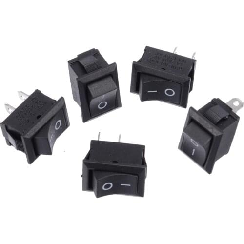 Mayitr 5pcs SPST Rocker Switch 2 Pins On/Off Rocker Switches AC 250V/6A 125V/10A Black For Home Appliances Mini