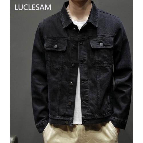 Mens Black Denim Jacket Solid Color Male Casual Bomber Jeans Jacket Streetwear Autumn Vintage Cowboy Coat Men Jaqueta Masculina