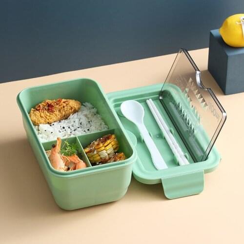 Microwave Lunch Box Wheat Straw Dinnerware with Spoon Chopsticks Food Storage Container Children Kids School Office Bento Boxes