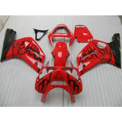 Injection mold top selling fairing kit for Kawasaki Ninja ZX6R 03 04 black flames red fairings set ZX6R 2003 2004 OT11