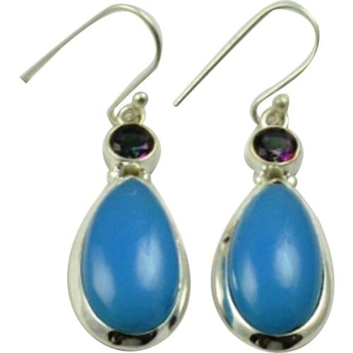 Lovegem Genuine Chalcedony & Mystic Topaz EARRINGS 925 Sterling Silver, 44.6mm, AE2112