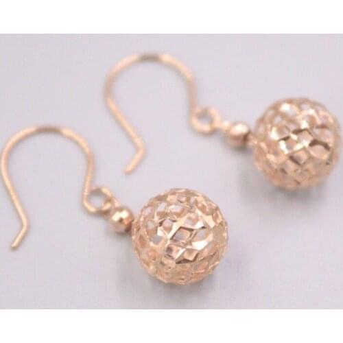 Genuine Real 18K Rose Gold Hollow Ball Charm Dangle Earrings 1.10inch H Stamp Au750