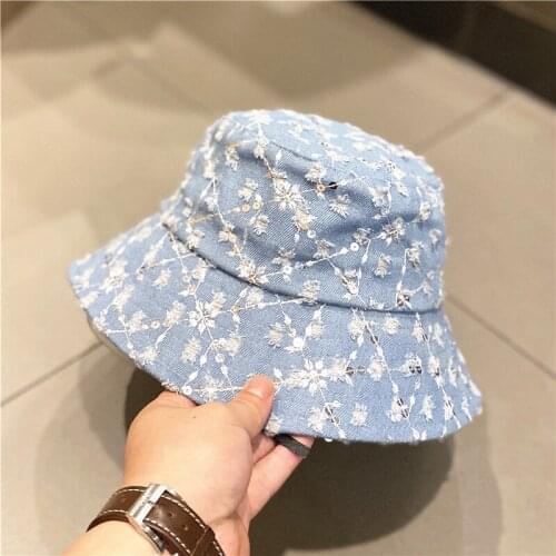 Checked Sequins Bucket Hat Washed cotton Sport Basin Foldable Ripped Fisherman hat Panama gorros for Adult Women