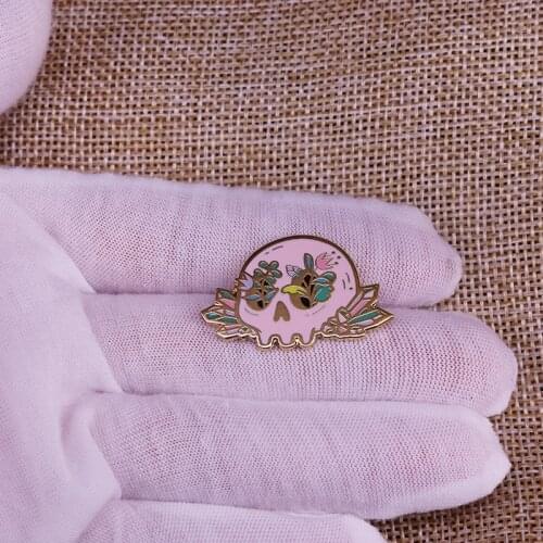 Peony flower Sugar Skull Tattoo Enamel Pin