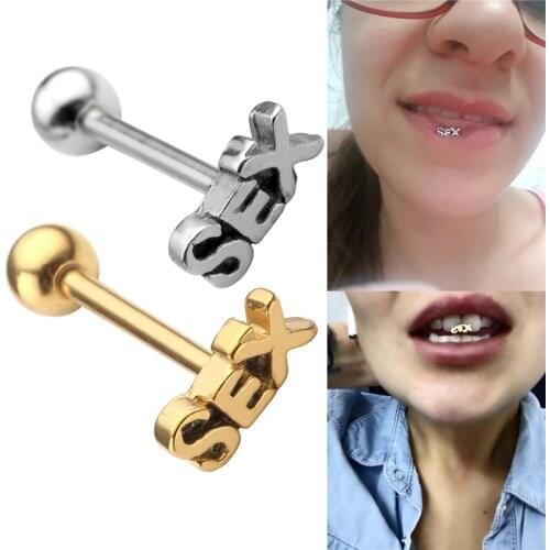 1pc Tongue Percing Labret Bar Lip Ring Stainless Steel Sex Blasting Leveraged Tongue Rings Sexy Body Piercing Jewelry