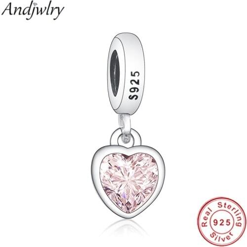 925 Sterling Silver Fit Original Pandora Charm Bracelet Heart Dazzling Zircon Dangle Charm 925 Silver Pendant Berloque