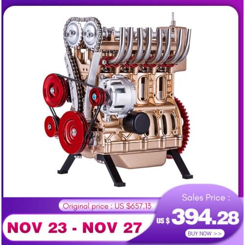 Teching Luxury Gold Red Mini Inline Four Cylinder Car Engine Metal DIY Assembly Model Building kit Toy Gift Christmas 2020
