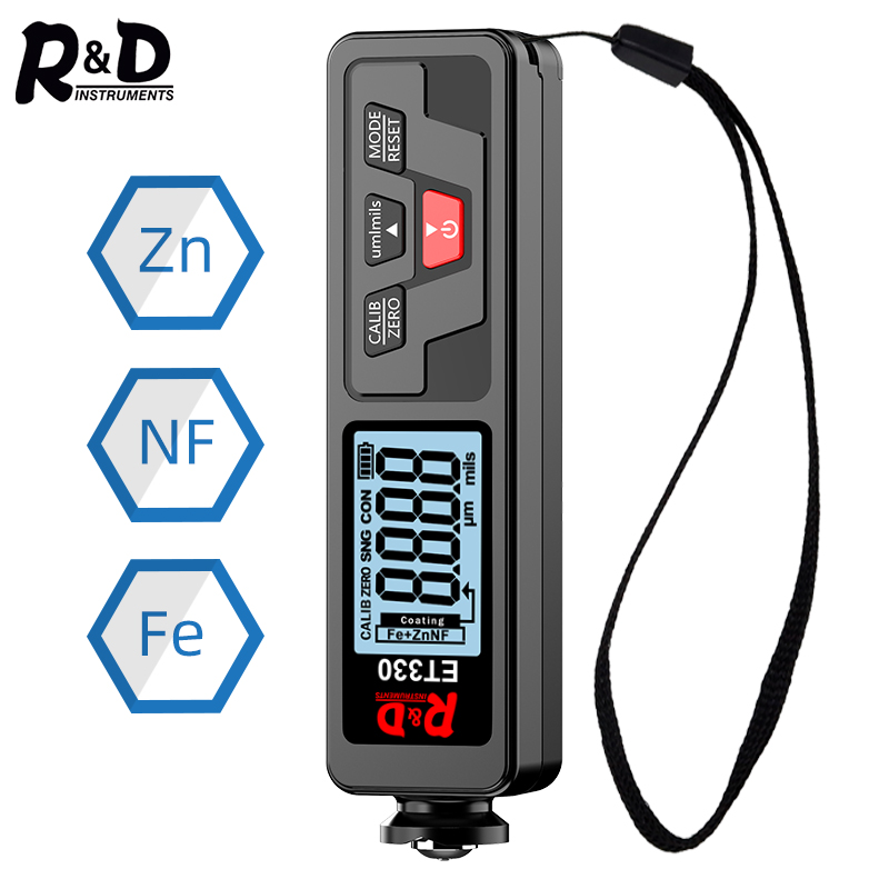 R&D ET330 Car Paint Thickness Gauge Electroplate Metal Coating Thickness Gauge for Car 0-1500um Fe & NFe Coating Tester Meter
