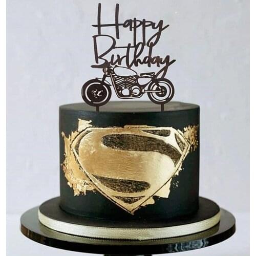 Acrylic Black Motorcycle Cake Topper Scooter Happy Birthday Cake Topper for Man’s Birthday Party or Boy’s Birthday