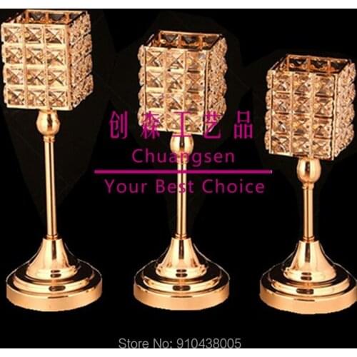 Unique Design Crystal Flower Vase Metal Votive Candle Holder Candle Stand Wedding Event Candelabra Candle Stick Decor Craft