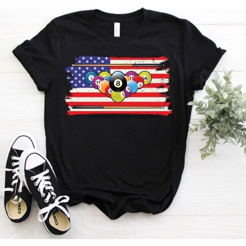 Billiards Vintage American Flag USA Patriotic Stick Cue Sport Game Pool Balls Billiard Player T Shirt Strike Snooker 8 Ball