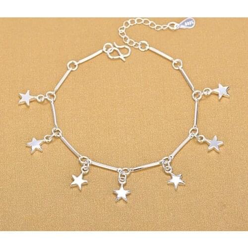 925 Sterling Silver Adjustable Link Chain Tassel Star Bead Charm Bracelets Jewelry For Woman Party Accessories sl245