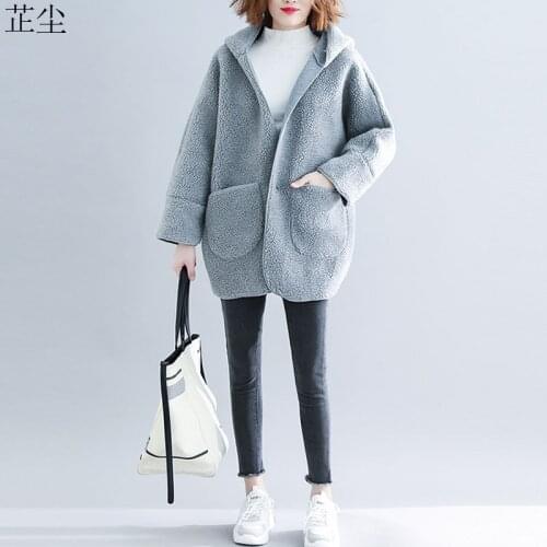 Plus Size Vintage Lambswool Jackets Coats Women 2019 Autumn Winter New Long Sleeve Hooded Female Loose Cardigan Jackets Overcoat