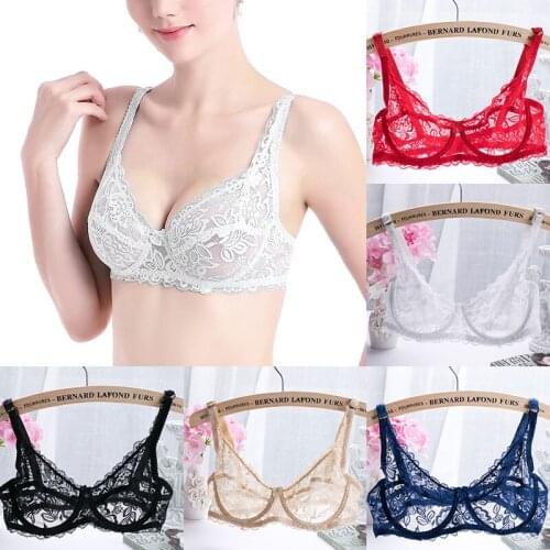 Womens Ultra-thin Bras Mesh Lace Perspective Underwear New Ladies Sexy Push Up Bra Breathable Underwear 3/4 Cup Bras Lingerie