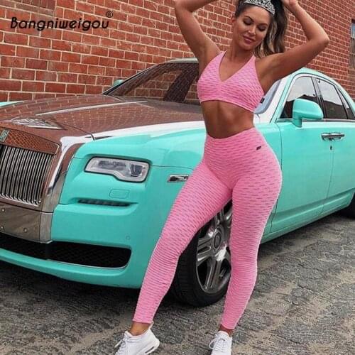 Bangniweigou Jacquard Fitness Two Piece Set Top & Pants Sports Suit Women Running Suit