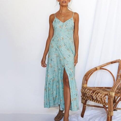 Foridol Backless Slit Maxi Dress Women Summer Bohemian Dress Sleeveless blue Beach Holiday Dress Long Vestidos 2020