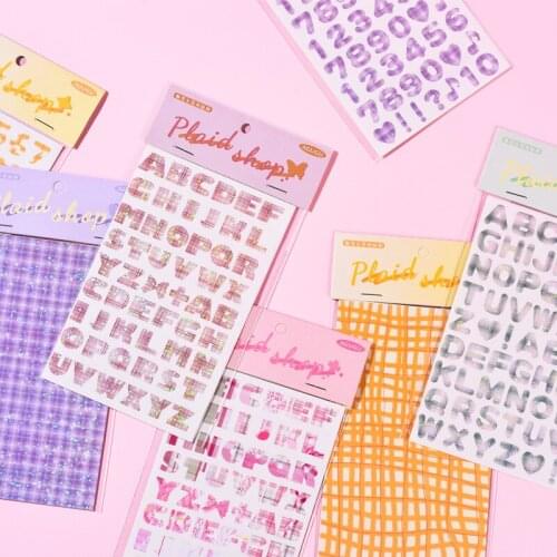 2 Sheets/pack Number Letter Plaid Ins Wind Decorative Stationery Stickers Scrapbooking Diy Diary Album Stick Label