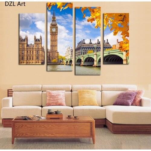 4 Pcs (No Frame) Classical Building Landscape Wall Art Picture Home Decoration For Living Room Canvas Print Painting