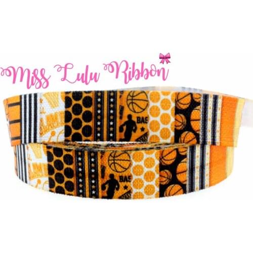 5/8" 16mm Sport Printed Elastic Ribbon Basketball foe DIY Handmade Hair Bow Hair Accessories 50 Yards/roll MD170616-75-7530