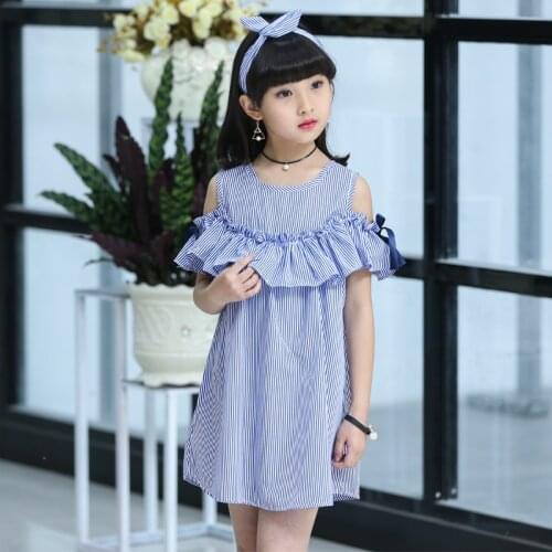 Childrens wear girls striped dress summer 2021new children princess girl Korean version 12 11 10 9 8 7 6 5 years old