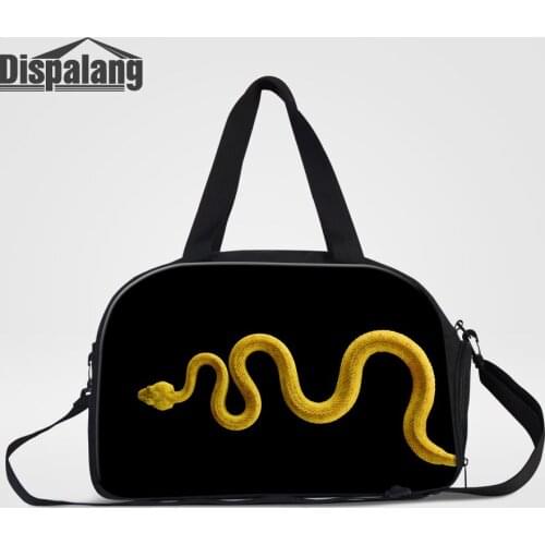 Dispalang Men Travel Bags Hand Luggage Duffle Bag With Shoes Pocket Cool Black Animal Snake Printing Weekend Bag Overnight Totes