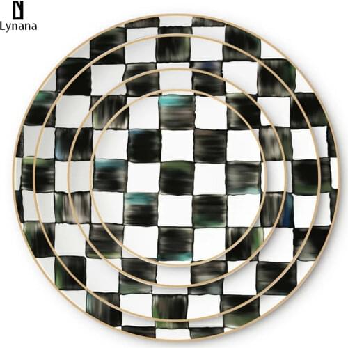 Home Export Black and White Five-in-a-Row Bone China Dessert Christmas Serving Mosaic Dishes Set Ceramic Plate